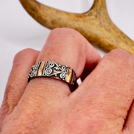 Vintage Silver 14K Gold Boho Cocktail Ring 925 Sterling Antique Wedding Engagement Band | Elijah collection