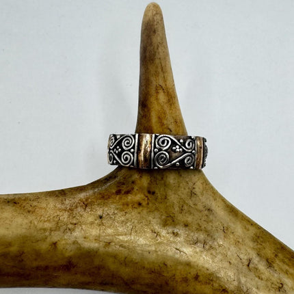 Vintage Silver 14K Gold Boho Cocktail Ring 925 Sterling Antique Wedding Engagement Band | Elijah collection