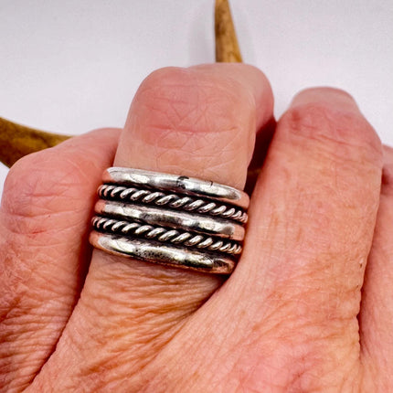 Vintage Silver Boho Cocktail Ring 925 Sterling Antique Wedding Engagement Band | Elijah collection