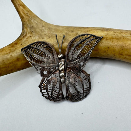 Vintage Filigree Butterfly Brooch Pin | Deco Sterling Silver Pin Brooch