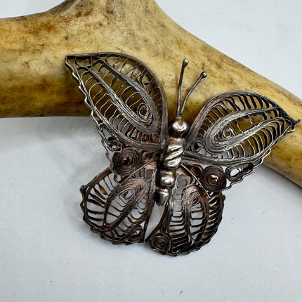 Vintage Filigree Butterfly Brooch Pin | Deco Sterling Silver Pin Brooch
