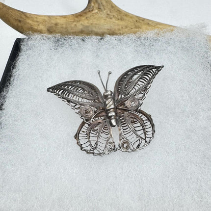 Vintage Filigree Butterfly Brooch Pin | Deco Sterling Silver Pin Brooch