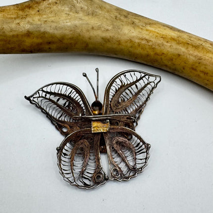 Vintage Filigree Butterfly Brooch Pin | Deco Sterling Silver Pin Brooch