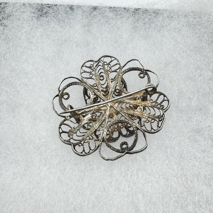 Vintage Filigree Flower Brooch Pin | Deco Sterling Silver Pin Brooch