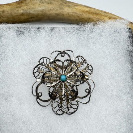 Vintage Filigree Flower Brooch Pin | Deco Sterling Silver Pin Brooch