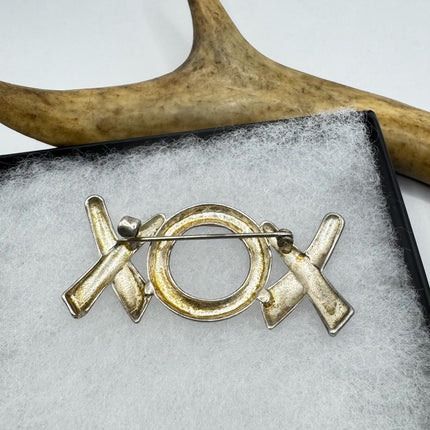 Vintage Filigree X O Hugs and kisses Brooch Pin | Deco Sterling Silver Pin Brooch