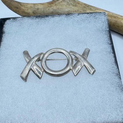 Vintage Filigree X O Hugs and kisses Brooch Pin | Deco Sterling Silver Pin Brooch
