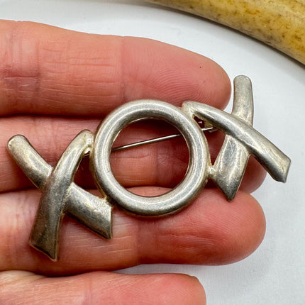 Vintage Filigree X O Hugs and kisses Brooch Pin | Deco Sterling Silver Pin Brooch