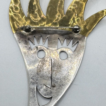 Vintage Flaming New Wave Retro Brooch Pin | Deco Sterling Silver Pin Brooch