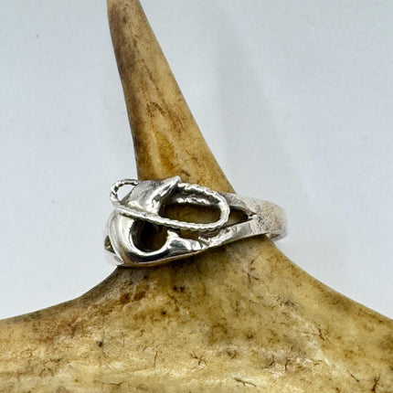Vintage Silver Boho Cocktail Ring 925 Sterling Antique Wedding Engagement Band | Dolphin Motif Elijah collection