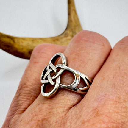Vintage Silver Boho Cocktail Ring 925 Sterling Antique Wedding Engagement Band | Celtic Knot Elijah collection