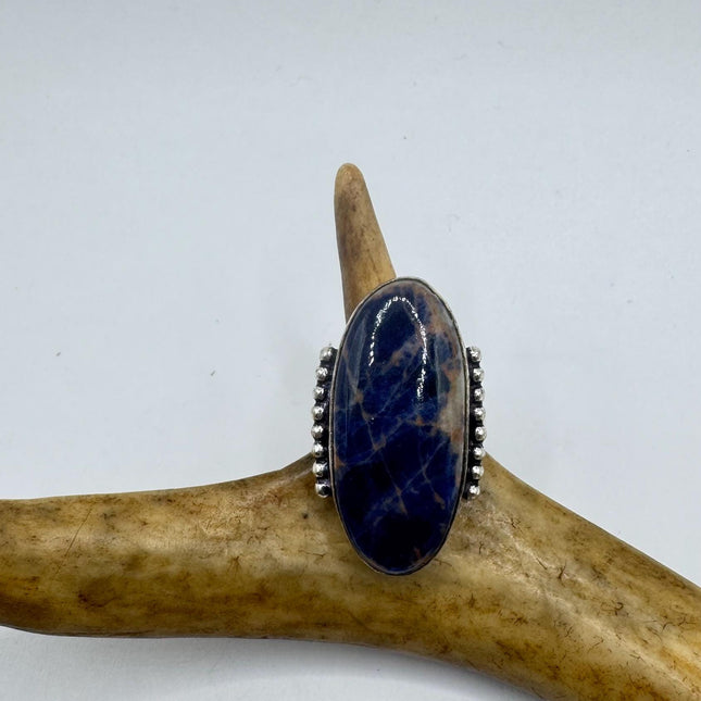 Vintage Boho Banded Blue lapis lazuli Big Heart Ring Band chunky cocktail ring