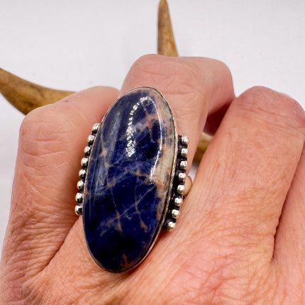 Vintage Boho Banded Blue lapis lazuli Big Heart Ring Band chunky cocktail ring