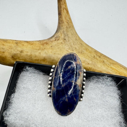 Vintage Boho Banded Blue lapis lazuli Big Heart Ring Band chunky cocktail ring