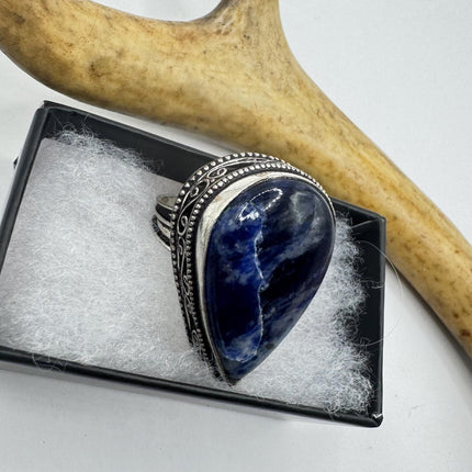 Vintage Boho Blue lapis lazuli Ring Band chunky cocktail ring