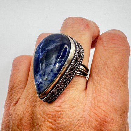 Vintage Boho Blue lapis lazuli Ring Band chunky cocktail ring