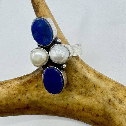 Vintage Boho Blue lapis lazuli Ring Band chunky cocktail ring