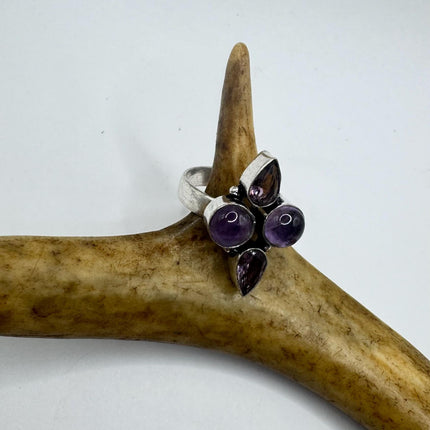 Vintage Purple Amethyst Cocktail Ring Silver Band Statement Ring
