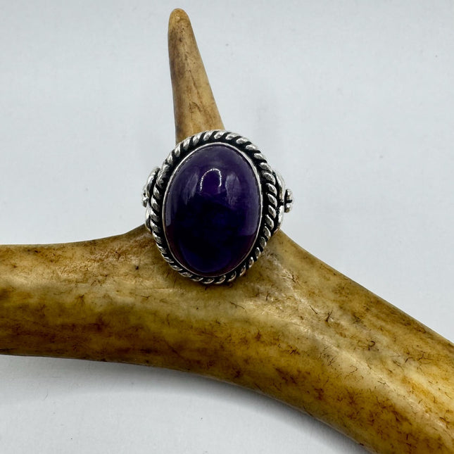 Vintage Purple Amethyst Cocktail Ring Silver Band Statement Ring