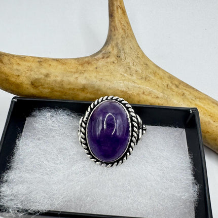 Vintage Purple Amethyst Cocktail Ring Silver Band Statement Ring