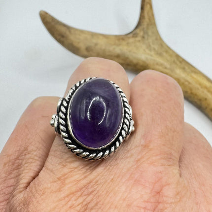 Vintage Purple Amethyst Cocktail Ring Silver Band Statement Ring