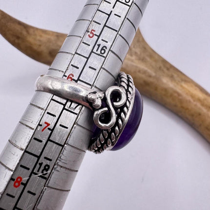 Vintage Purple Amethyst Cocktail Ring Silver Band Statement Ring