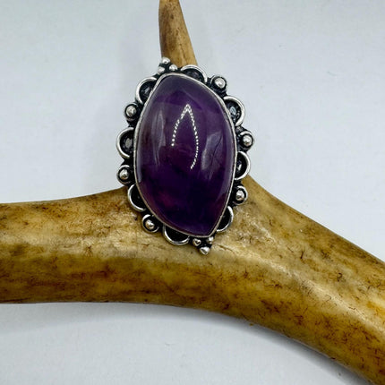 Vintage Purple Amethyst Cocktail Ring Silver Band Statement Ring
