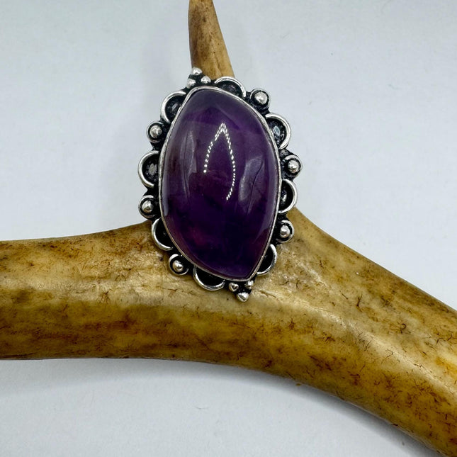 Vintage Purple Amethyst Cocktail Ring Silver Band Statement Ring