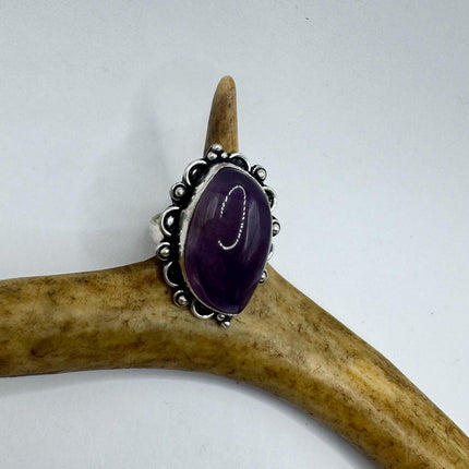Vintage Purple Amethyst Cocktail Ring Silver Band Statement Ring