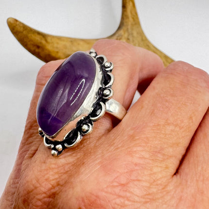 Vintage Purple Amethyst Cocktail Ring Silver Band Statement Ring