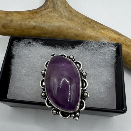 Vintage Purple Amethyst Cocktail Ring Silver Band Statement Ring
