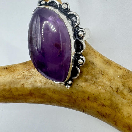 Vintage Purple Amethyst Cocktail Ring Silver Band Statement Ring