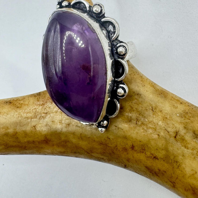 Vintage Purple Amethyst Cocktail Ring Silver Band Statement Ring