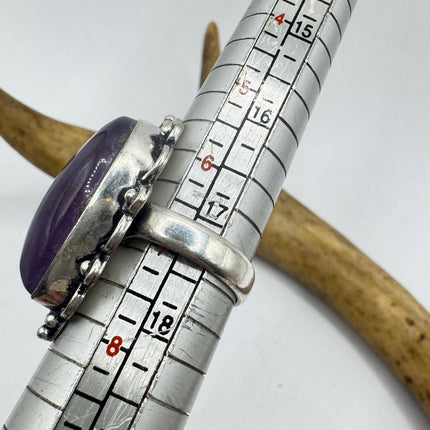 Vintage Purple Amethyst Cocktail Ring Silver Band Statement Ring