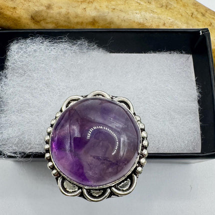 Vintage Purple Amethyst Cocktail Ring Silver Band Statement Ring