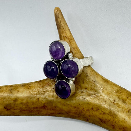 Vintage Purple Amethyst Cocktail Ring Silver Band Statement Ring