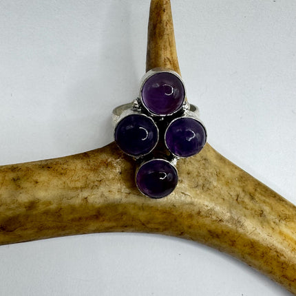 Vintage Purple Amethyst Cocktail Ring Silver Band Statement Ring