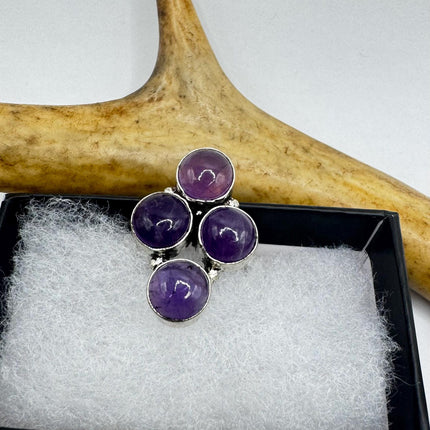 Vintage Purple Amethyst Cocktail Ring Silver Band Statement Ring