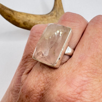 Vintage Silver Bronze Boho Ring | Rose Quartz | Unique Gift Statement Ring