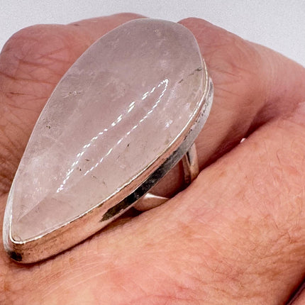 Vintage Silver Bronze Boho Ring | Rose Quartz | Unique Gift Statement Ring