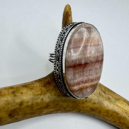 Vintage Silver Bronze Boho Ring | Orange Agate Unique Gift Statement Ring
