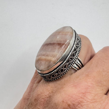 Vintage Silver Bronze Boho Ring | Orange Agate Unique Gift Statement Ring