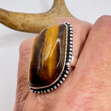 Vintage Chunky Tigers Eye Cocktail Ring - Statement Band