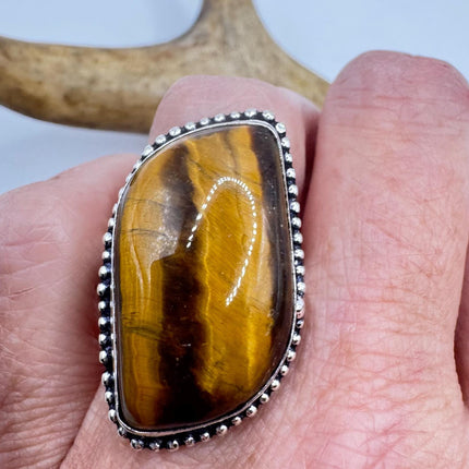 Vintage Chunky Tigers Eye Cocktail Ring - Statement Band