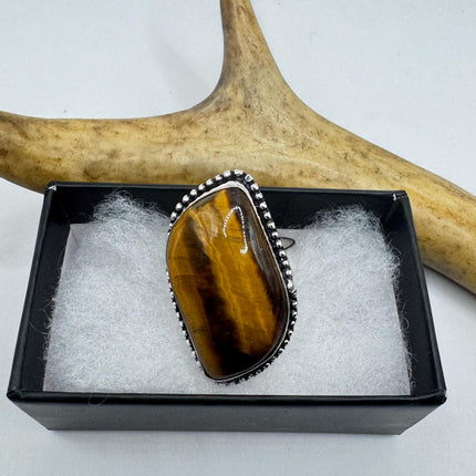 Vintage Chunky Tigers Eye Cocktail Ring - Statement Band