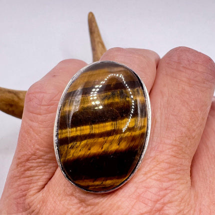 Vintage Chunky Tigers Eye Cocktail Ring - Statement Band