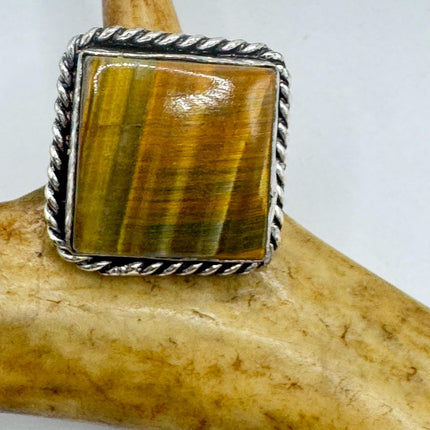 Vintage Chunky Tigers Eye Cocktail Ring - Statement Band