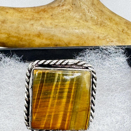 Vintage Chunky Tigers Eye Cocktail Ring - Statement Band