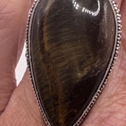 Vintage Chunky Tigers Eye Cocktail Ring - Statement Band