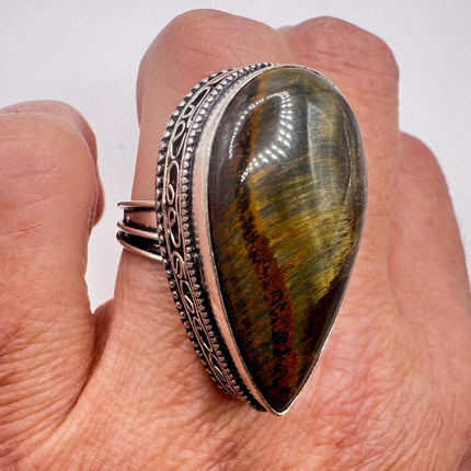 Vintage Chunky Tigers Eye Cocktail Ring - Statement Band